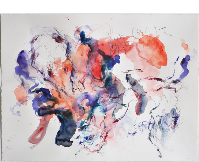 <b>Fra serien Good times bad times, akvarell og fargeblyant p papir, 57 x 76 cm, 2016</b> / From the series Good times bad times, watercolour and colour pencil on paper, 57 x 76 cm, 2016