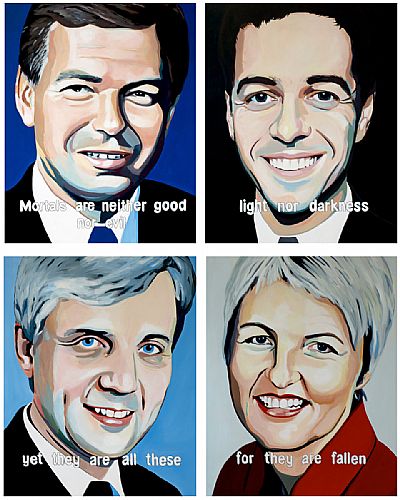 Tittel: 'Mortals are neither good nor evil.'  <br>Format: 4 x 100x80cm     <br>Teknikk:  Akryl p lerret.  ( 2005)